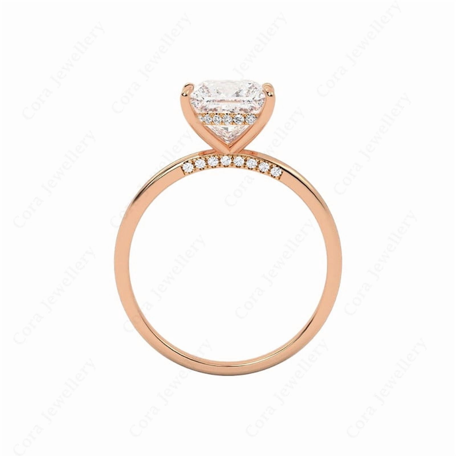 Cora Jewellery 2CT Bridge Diamond Round Moissanite Hidden Halo Engagement Ring For Women, 14K Rose Gold
