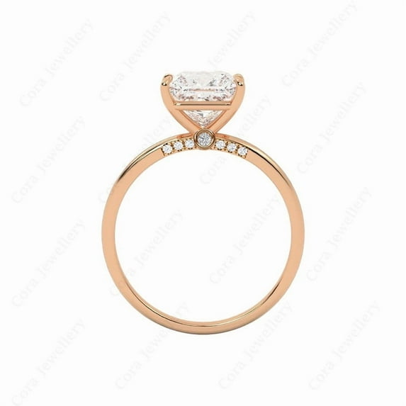 Cora Jewellery 2CT Bridge Diamond Round Moissanite Solitaire Peekaboo Engagement Ring For Women, 10K Rose Gold