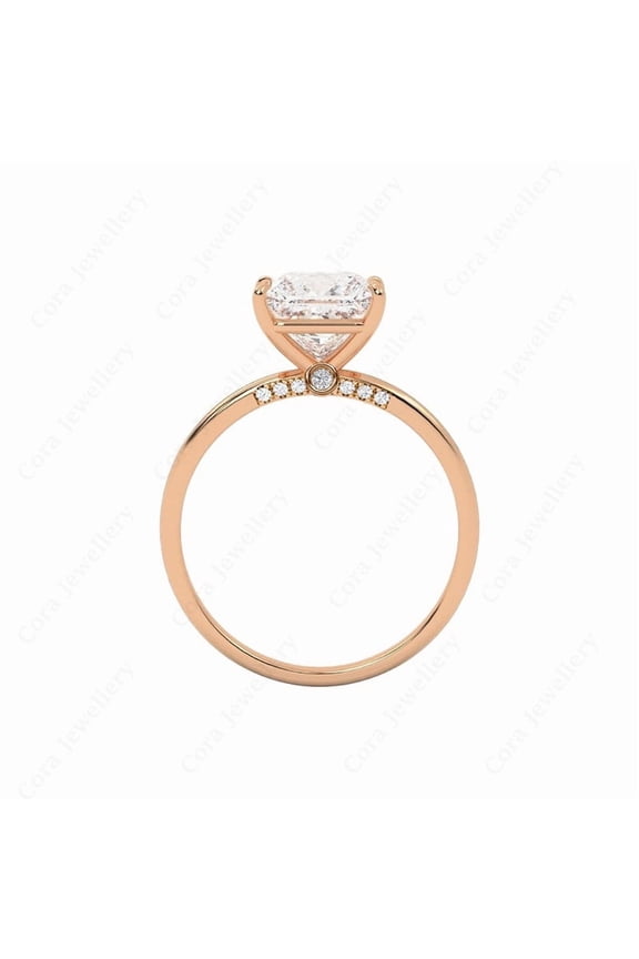 2CT Bridge Diamond Round Moissanite Solitaire Peekaboo Engagement Ring For Women, 18K Rose Gold