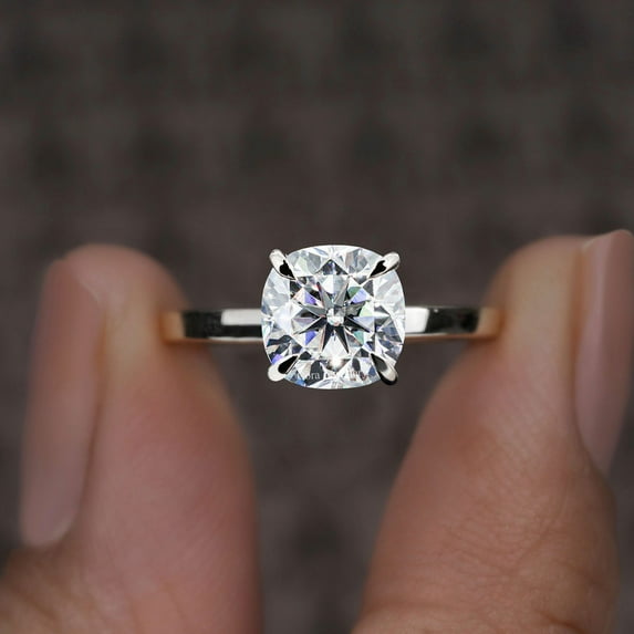 Cora Jewellery 2CT Cathedral Setting Cushion Moissanite Hidden Halo Engagement Ring For Women, 10K White Gold