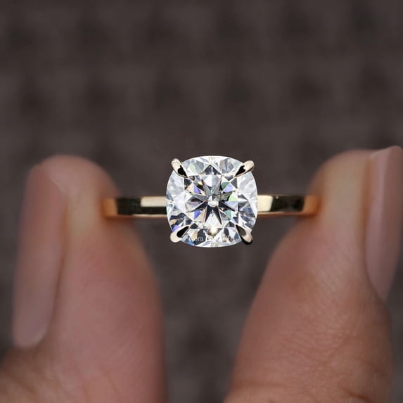 Cora Jewellery 2CT Cathedral Setting Cushion Moissanite Solitaire Engagement Ring For Women, 14K Yellow Gold