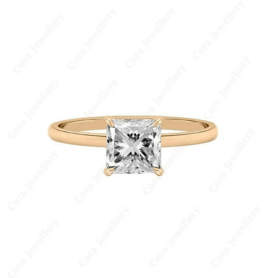 Cora Jewellery 2CT Cathedral Setting Hidden Halo Princess Moissanite Engagement Ring For Women, 18K Rose Gold