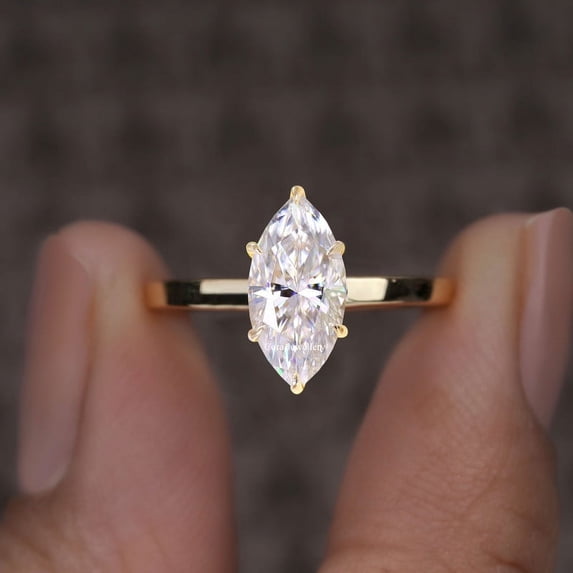 Cora Jewellery 2CT Cathedral Setting Marquise Moissanite Solitaire Engagement Ring For Women, 10K Yellow Gold