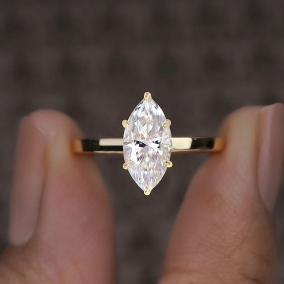 Cora Jewellery 2CT Cathedral Setting Marquise Moissanite Solitaire Engagement Ring For Women, 14K Yellow Gold
