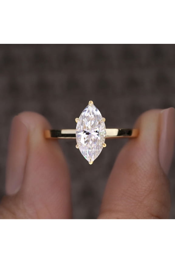 2CT Cathedral Setting Marquise Moissanite Solitaire Engagement Ring For Women, 18K Yellow Gold