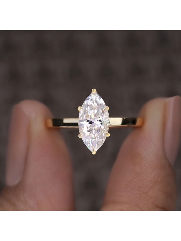2CT Cathedral Setting Marquise Moissanite Solitaire Engagement Ring For Women, 18K Yellow Gold