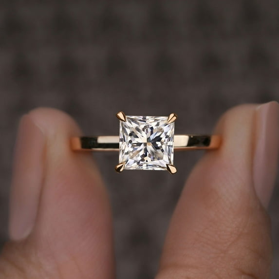 Cora Jewellery 2CT Cathedral Setting Princess Moissanite Hidden Halo Engagement Ring For Women, 18K Rose Gold