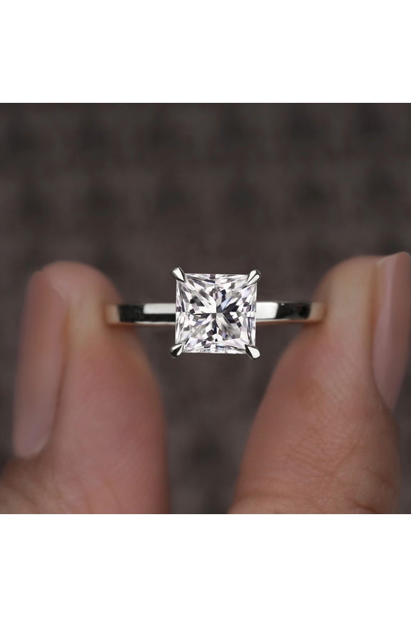 2CT Cathedral Setting Princess Moissanite Solitaire Engagement Ring For Women, 14K White Gold