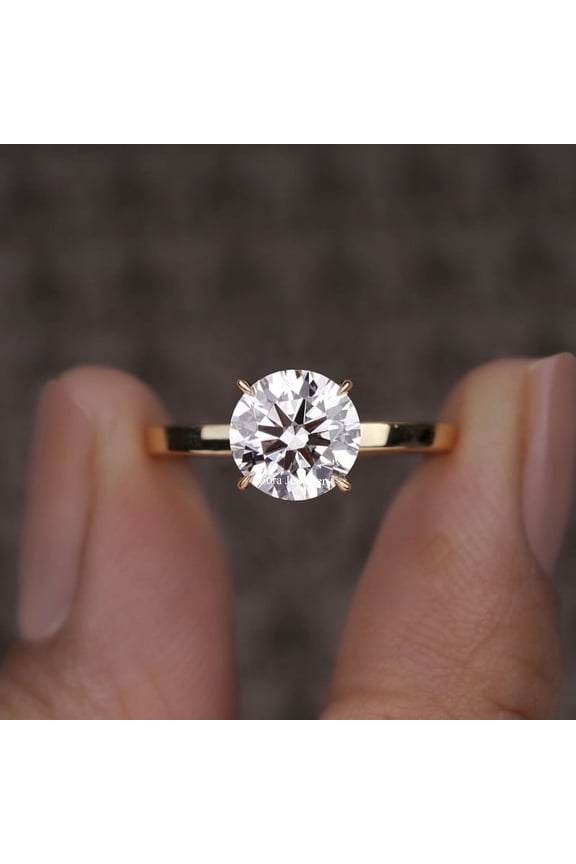 2CT Cathedral Setting Round Moissanite Solitaire Engagement Ring For Women, 10K Yellow Gold