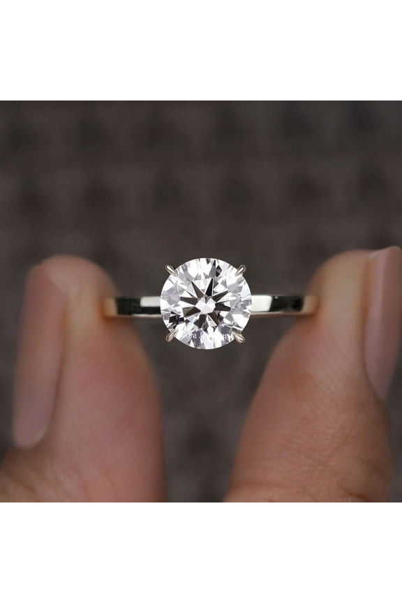 2CT Cathedral Setting Round Moissanite Solitaire Engagement Ring For Women, 14K White Gold