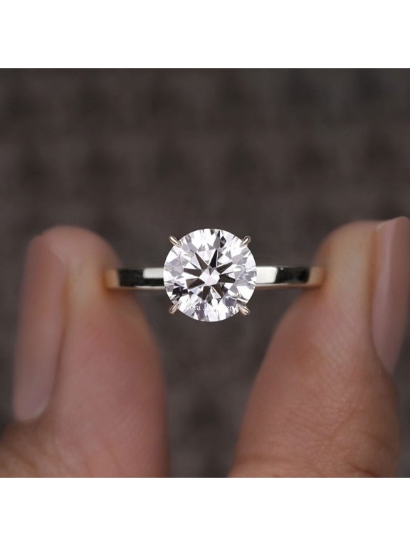 2CT Cathedral Setting Round Moissanite Solitaire Engagement Ring For Women, 14K White Gold