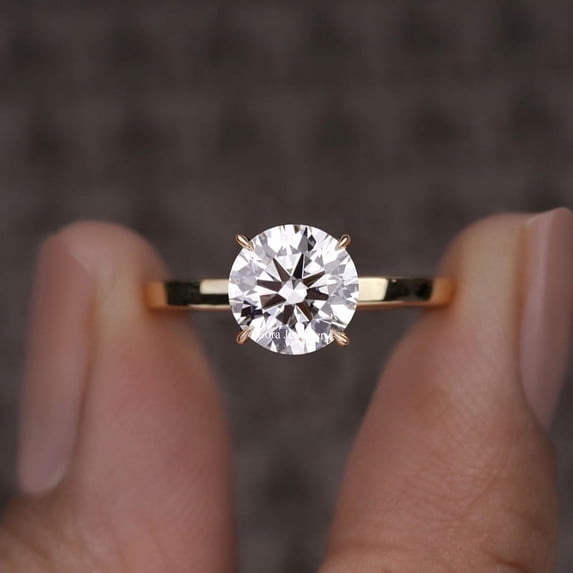 Cora Jewellery 2CT Cathedral Setting Round Moissanite Solitaire Engagement Ring For Women, 18K Yellow Gold