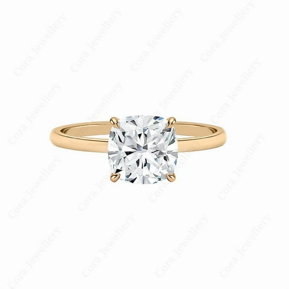 Cora Jewellery 2CT Cushion Moissanite Bridge Diamond Solitaire Engagement Ring For Women, 18K Rose Gold