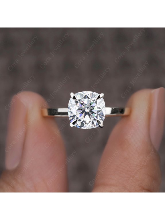 2CT Cushion Moissanite Bridge Diamond Solitaire Engagement Ring For Women, 10K White Gold