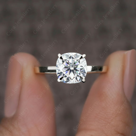 Cora Jewellery 2CT Cushion Moissanite Solitaire Engagement Ring For Women, 18K White Gold