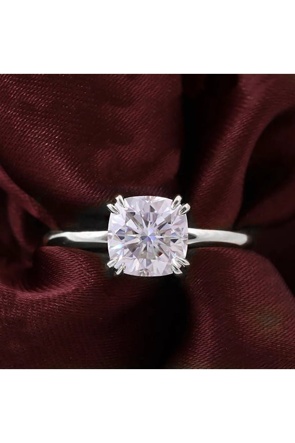 2CT Double Prong Cushion Moissanite Solitaire Engagement Ring For Women, 10K White Gold