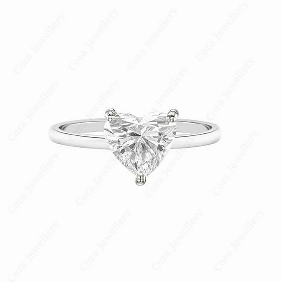 Cora Jewellery 2CT Heart Moissanite Bridge Diamond Solitaire Engagement Ring For Women, 10K White Gold