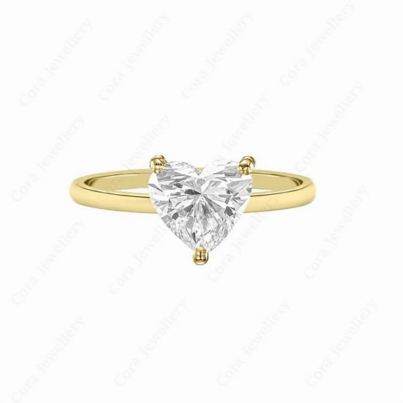 Cora Jewellery 2CT Heart Moissanite Bridge Diamond Solitaire Engagement Ring For Women, 18K Yellow Gold