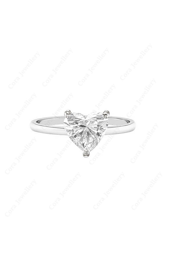 2CT Heart Moissanite Simple Solitaire Engagement Ring For Women, 10K White Gold