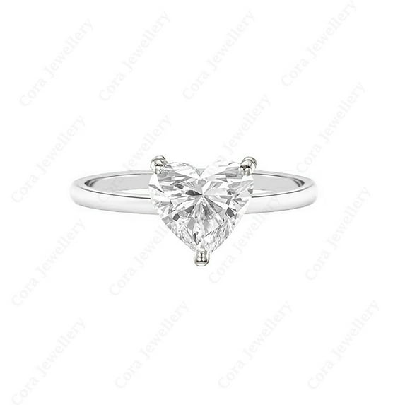 Cora Jewellery 2CT Heart Moissanite Simple Solitaire Engagement Ring For Women, 14K White Gold