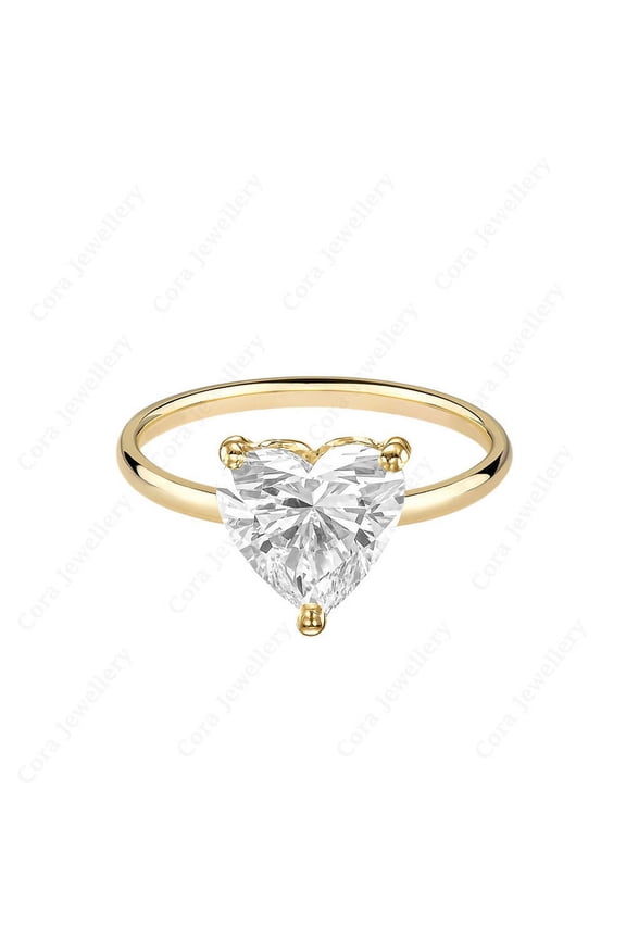 2CT Heart Moissanite Simple Solitaire Engagement Ring For Women, 18K Yellow Gold