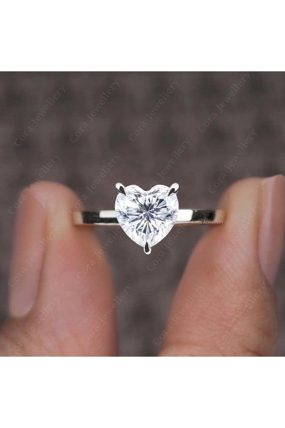 2CT Heart Moissanite Solitaire Engagement Ring For Women, 18K White Gold