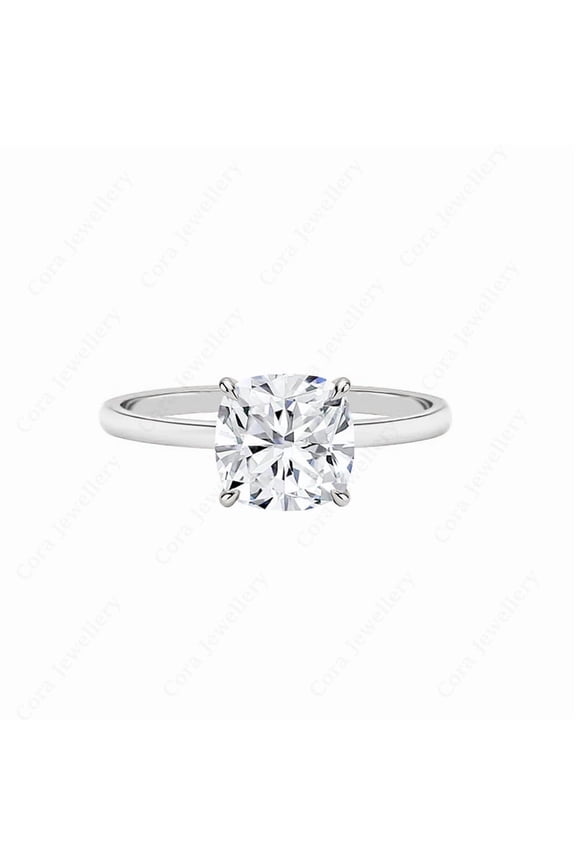 2CT Hidden Halo Bridge Diamond Cushion Moissanite Engagement Ring For Women, 10K White Gold