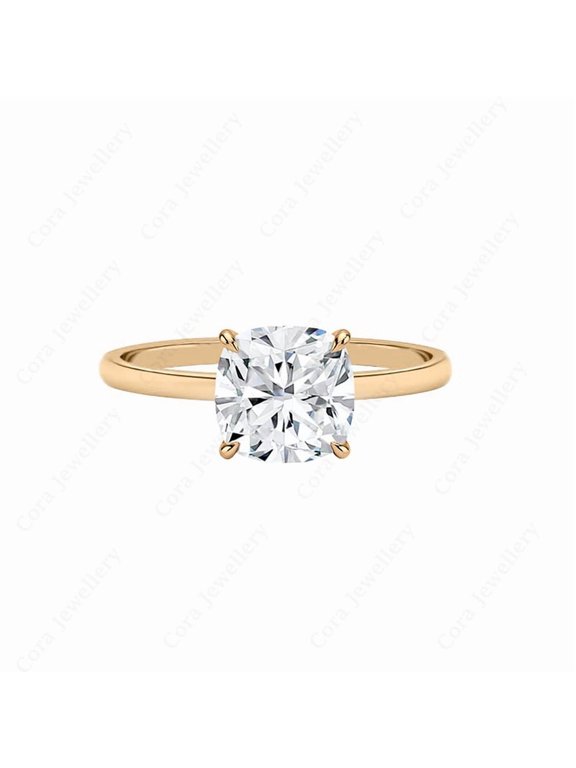 2CT Hidden Halo Bridge Diamond Cushion Moissanite Engagement Ring For Women, 14K Rose Gold
