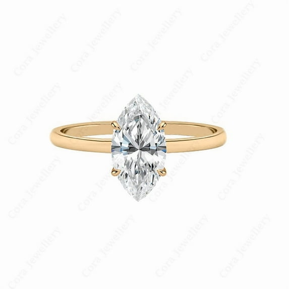Cora Jewellery 2CT Hidden Halo Bridge Diamond Marquise Moissanite Engagement Ring For Women, 18K Rose Gold
