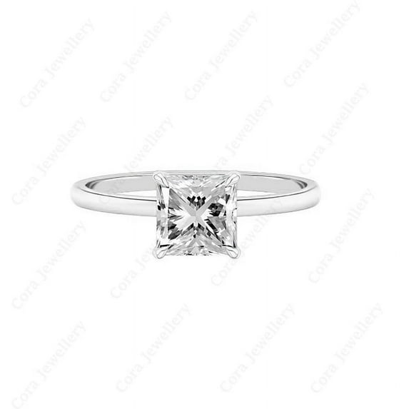 Cora Jewellery 2CT Hidden Halo Princess Moissanite Engagement Ring For Women, 18K White Gold