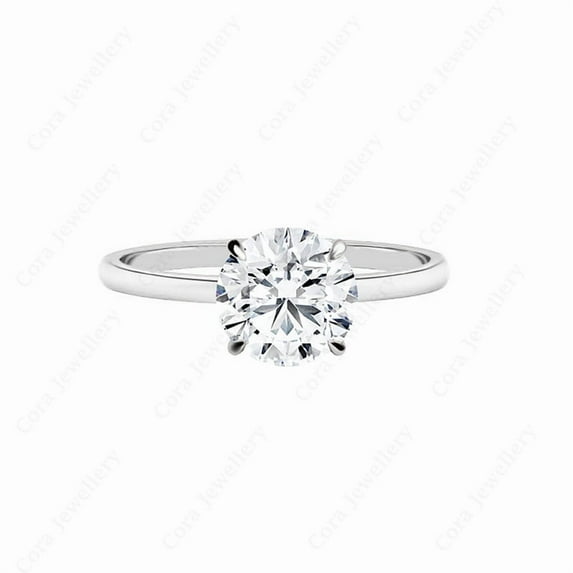 Cora Jewellery 2CT Hidden Halo Round Moissanite Solitaire Engagement Ring For Women, 10K White Gold