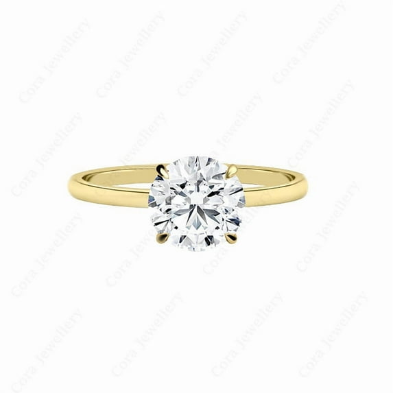 Cora Jewellery 2CT Hidden Halo Round Moissanite Engagement Ring For Women, 18K Yellow Gold