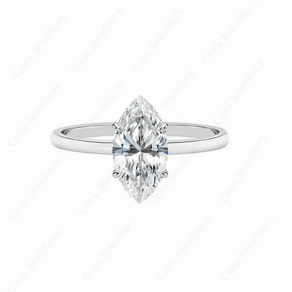 Cora Jewellery 2CT Hidden Halo With Bridge Diamond Marquise Moissanite Engagement Ring For Women, 10K White Gold