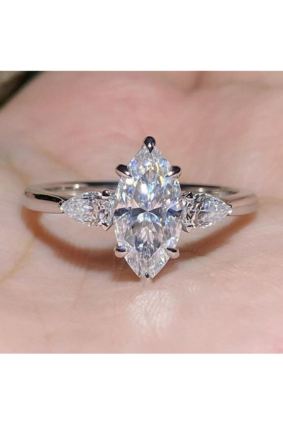 2CT Marquise Moissanite 3 Stone Engagement Ring For Women, 14K Yellow Gold