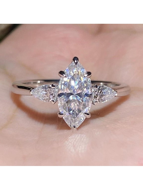 2CT Marquise Moissanite 3 Stone Engagement Ring For Women, 18K Rose Gold