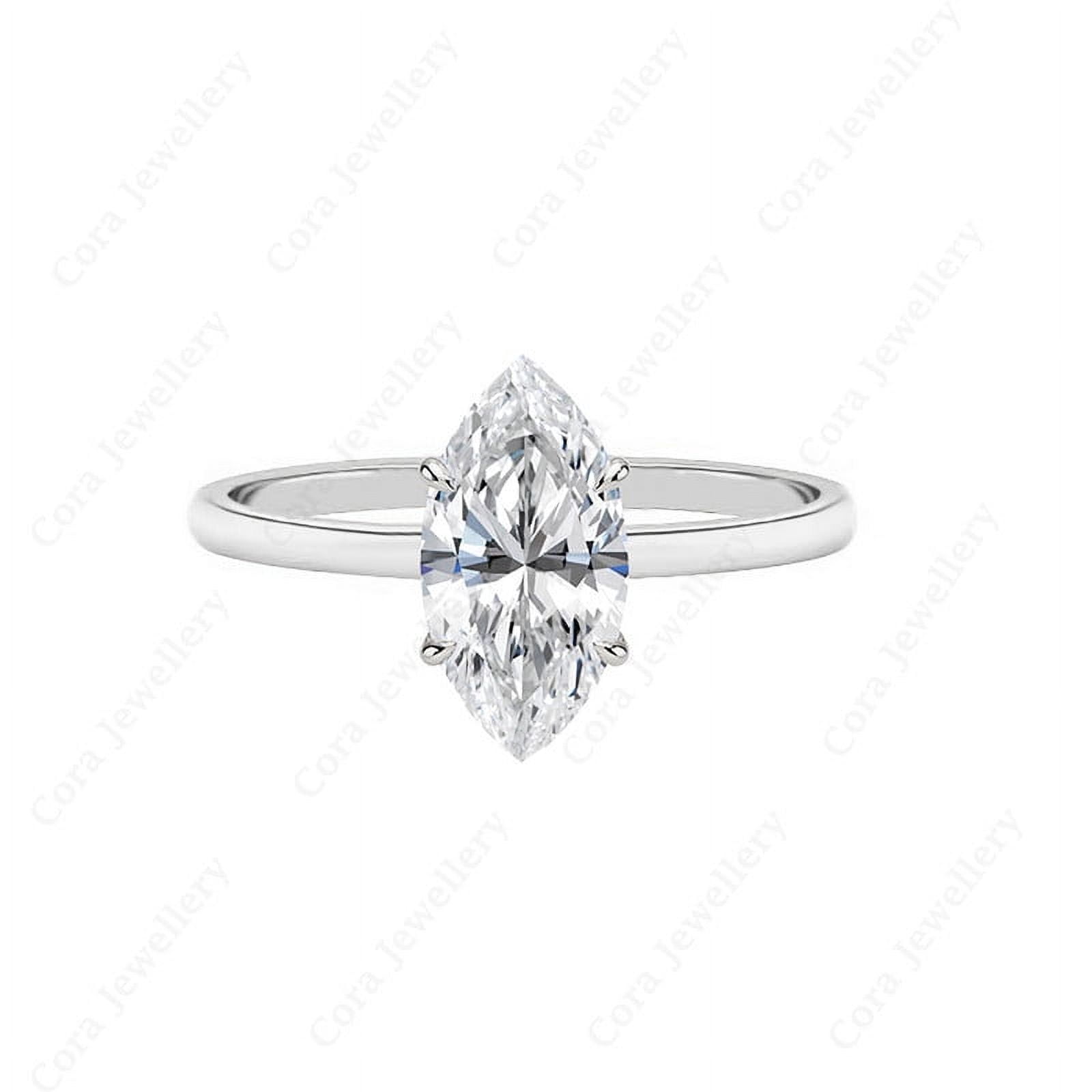Cora Jewellery 2CT Marquise Moissanite Bridge Diamond Solitaire Engagement Ring For Women, 10K White Gold