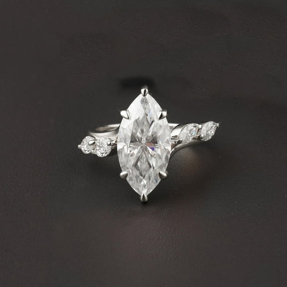 Cora Jewellery 2CT Marquise Moissanite Engagement Ring For Women, 18K White Gold