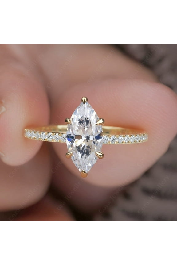 2CT Marquise Moissanite Engagemet Ring For Women, 14K Yellow Gold, 5.5 US