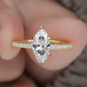 CORA JEWELLERY 2CT Marquise Moissanite Engagemet Ring For Women, 14K Yellow Gold, 5 US