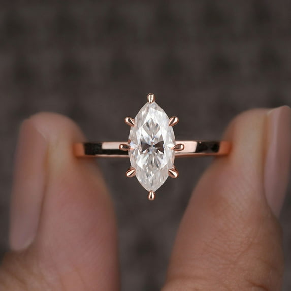 Cora Jewellery 2CT Marquise Moissanite Hidden Halo Engagement Ring For Women, 14K Rose Gold