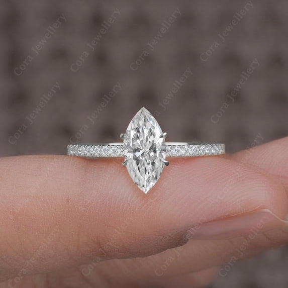 Cora Jewellery 2CT Marquise Moissanite Simple Solitaire Engagement Ring For Women, 10K White Gold
