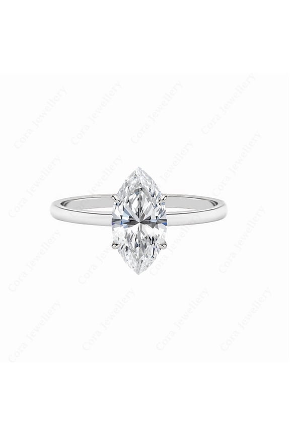 2CT Marquise Moissanite Simple Solitaire Engagement Ring For Women, 10K White Gold