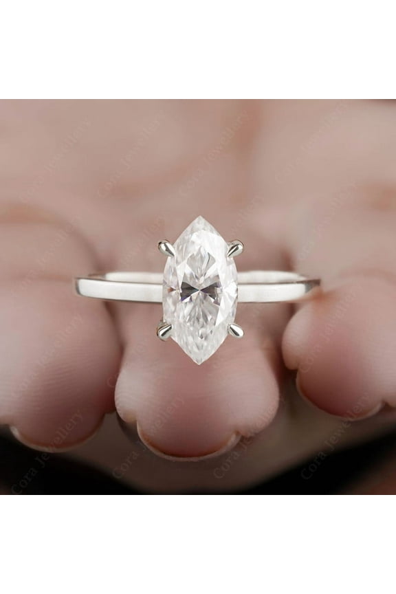 2CT Marquise Moissanite Bridge Diamond Solitaire Engagement Ring For Women, 10K White Gold