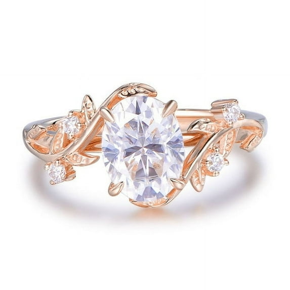 Cora Jewellery 2CT Nature Inspired Oval Moissanite Engagement Ring For Women, 14K Rose Gold