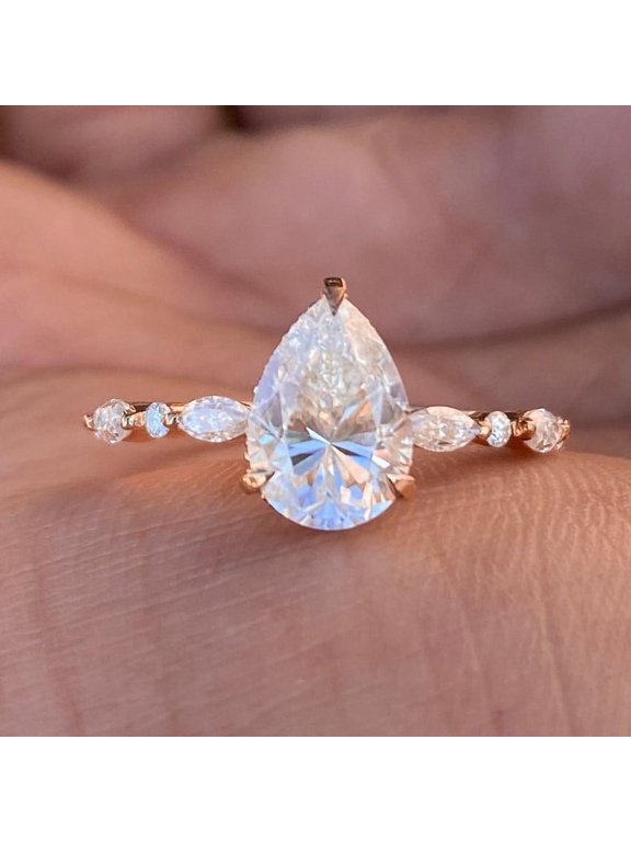 2CT Pear Moissanite Hidden Halo Engagement Ring For Women, 10K Rose Gold