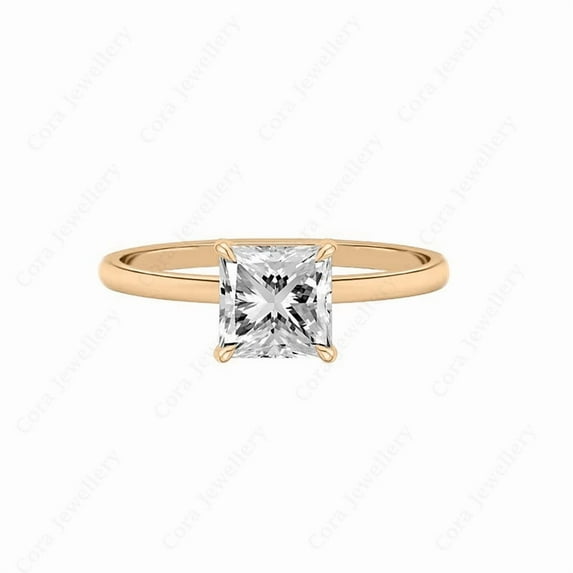 Cora Jewellery 2CT Princess Moissanite Bridge Diamond Solitaire Engagement Ring For Women, 14K Rose Gold