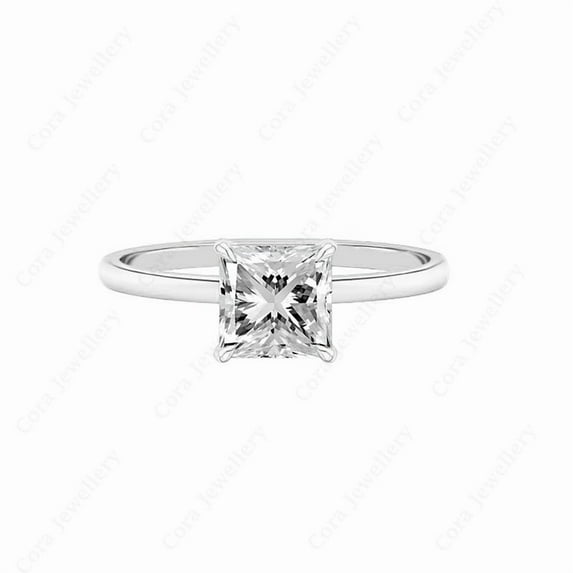 Cora Jewellery 2CT Princess Moissanite Bridge Diamond Solitaire Engagement Ring For Women, 14K White Gold