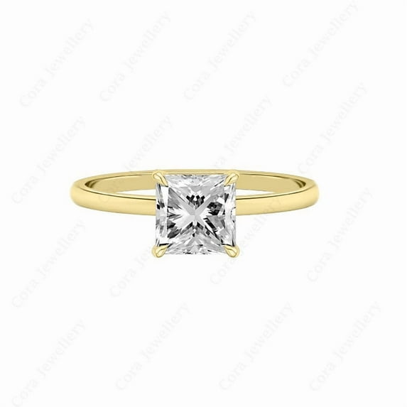 Cora Jewellery 2CT Princess Moissanite Bridge Diamond Solitaire Engagement Ring For Women, 14K Yellow Gold