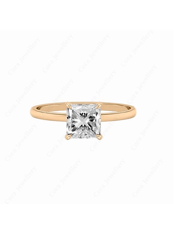 2CT Princess Moissanite Bridge Diamond Solitaire Engagement Ring For Women, 18K Rose Gold