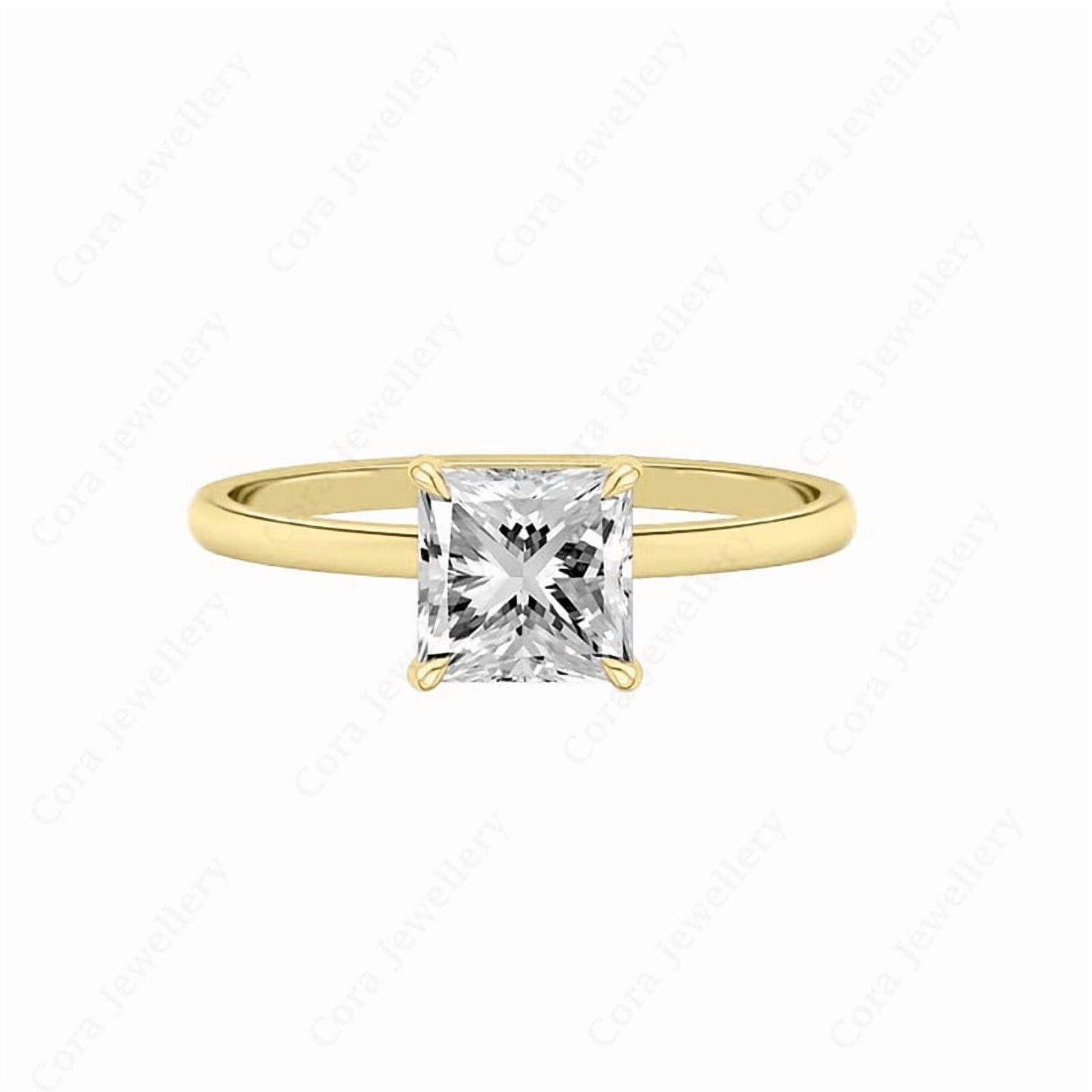Cora Jewellery 2CT Princess Moissanite Bridge Diamond Solitaire Engagement Ring For Women, 18K Yellow Gold